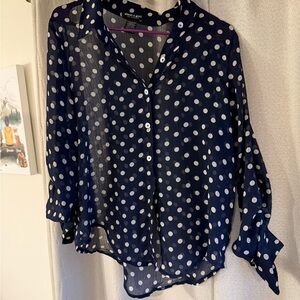 About A Girl Navy and White Polka Dot Blouse